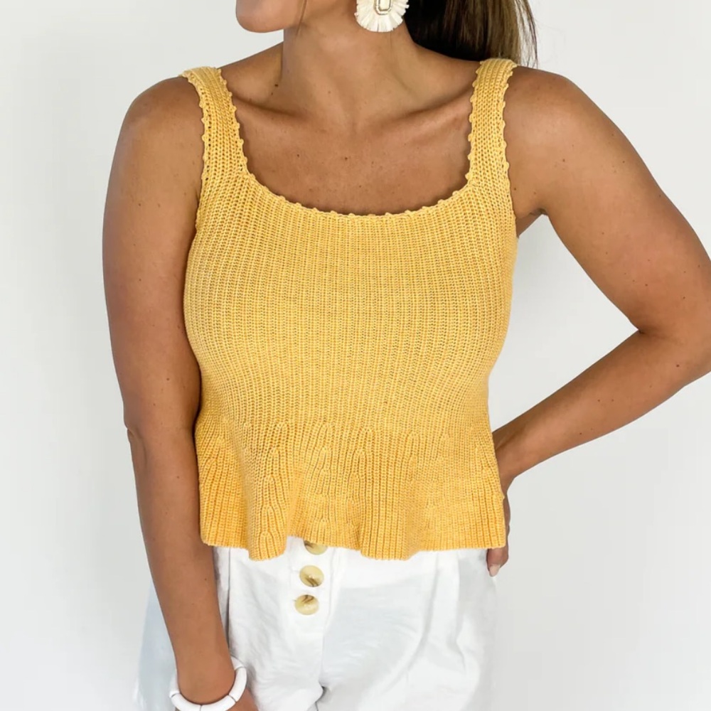 Heartloom Sunny Days Ahead Yellow Knit Sleeveless Peplum Tank Top